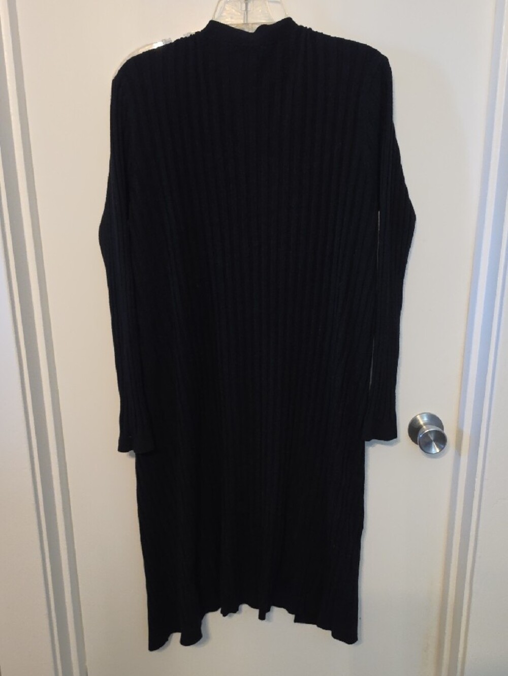 Long Open-Front Ribbed Cardigan - Black - Picture 3 of 3
